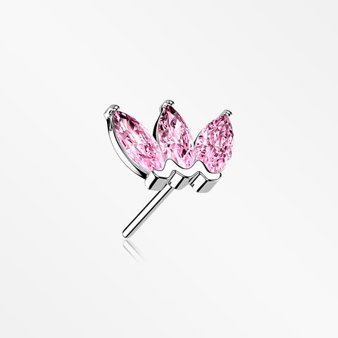 14 Karat White Gold OneFit™ Threadless Triple Marquise Sparkle Flower Top Part-Pink