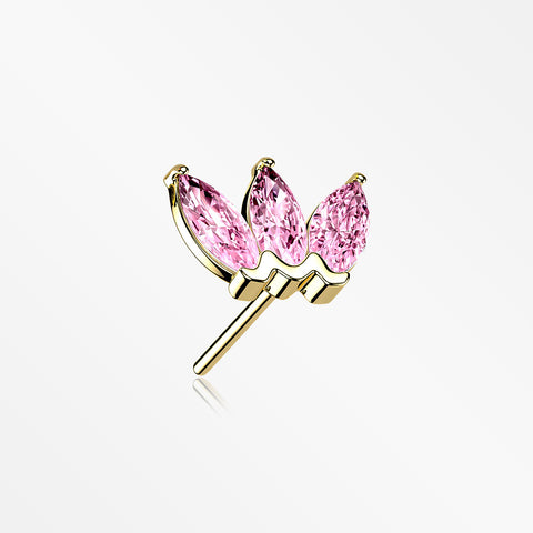 14 Karat Gold OneFit™ Threadless Triple Marquise Sparkle Flower Top Part-Pink