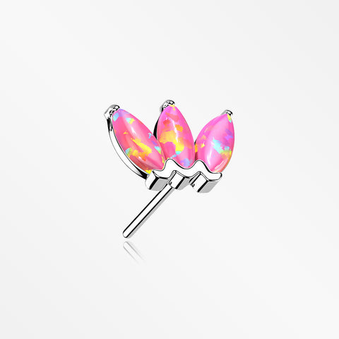 14 Karat White Gold OneFit™ Threadless Triple Marquise Fire Opal Flower Top Part-Pink Opal
