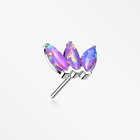 14 Karat White Gold OneFit™ Threadless Triple Marquise Fire Opal Flower Top Part-Purple Opal