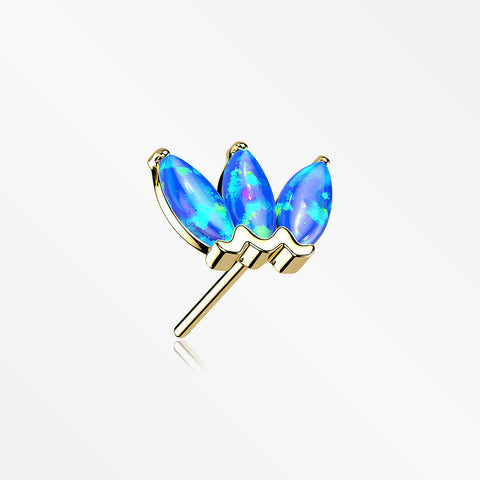 14 Karat Gold OneFit™ Threadless Triple Marquise Fire Opal Flower Top Part-Blue Opal