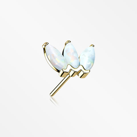 14 Karat Gold OneFit™ Threadless Triple Marquise Fire Opal Flower Top Part-White Opal