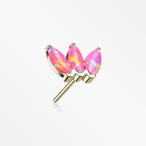14 Karat Gold OneFit™ Threadless Triple Marquise Fire Opal Flower Top Part-Pink Opal