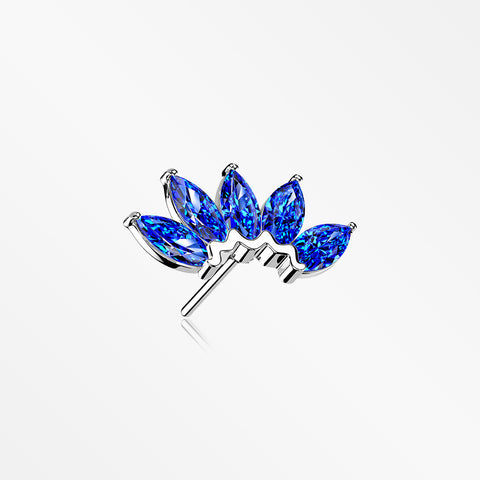 14 Karat White Gold OneFit™ Threadless Brilliant Marquise Sparkle Flower Top Part-Blue