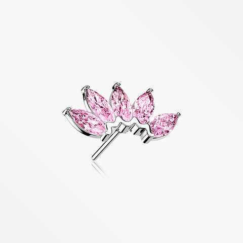 14 Karat White Gold OneFit™ Threadless Brilliant Marquise Sparkle Flower Top Part-Pink