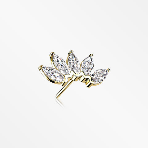 14 Karat Gold OneFit™ Threadless Brilliant Marquise Sparkle Flower Top Part-Clear Gem