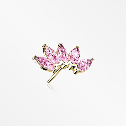 14 Karat Gold OneFit™ Threadless Brilliant Marquise Sparkle Flower Top Part-Pink