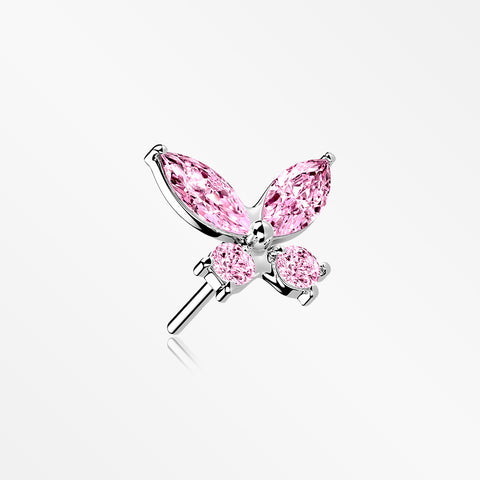 14 Karat White Gold OneFit™ Threadless Dainty Butterfly Sparkle Top Part-Pink