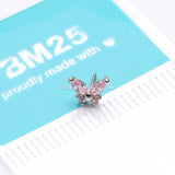 14 Karat White Gold OneFit™ Threadless Dainty Butterfly Sparkle Top Part-Pink
