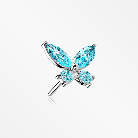 14 Karat White Gold OneFit™ Threadless Dainty Butterfly Sparkle Top Part-Aqua