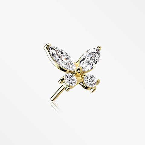 14 Karat Gold OneFit™ Threadless Dainty Butterfly Sparkle Top Part-Clear Gem