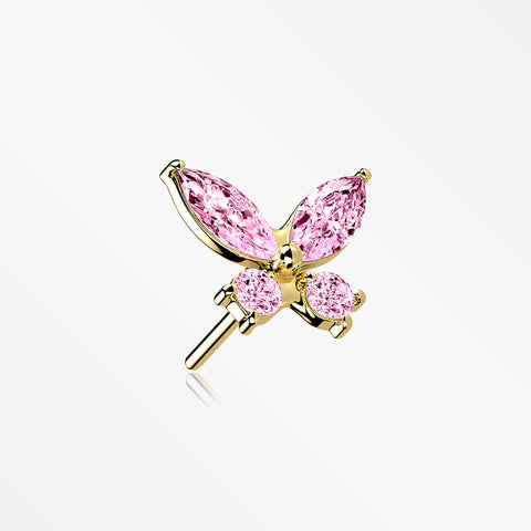 14 Karat Gold OneFit™ Threadless Dainty Butterfly Sparkle Top Part-Pink