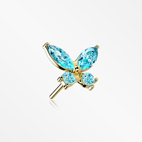 14 Karat Gold OneFit™ Threadless Dainty Butterfly Sparkle Top Part-Aqua