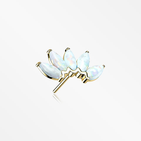 14 Karat Gold OneFit™ Threadless Brilliant Marquise Fire Opal Flower Top Part-White Opal