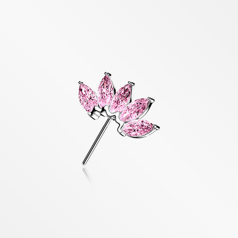 14 Karat White Gold OneFit™ Threadless Brilliant Marquise Sparkle Flower Front Facing Part-Pink