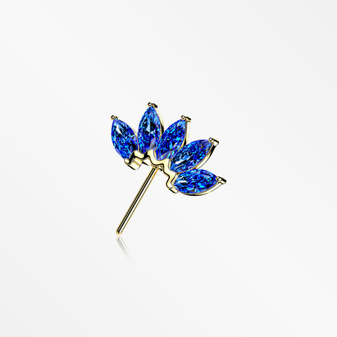14 Karat Gold OneFit™ Threadless Brilliant Marquise Sparkle Flower Front Facing Part-Blue