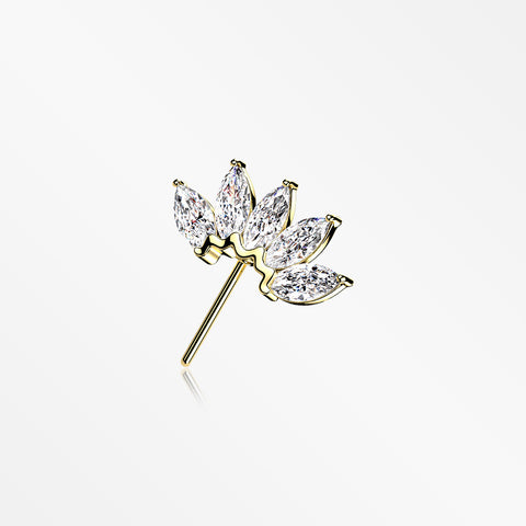 14 Karat Gold OneFit™ Threadless Brilliant Marquise Sparkle Flower Front Facing Part-Clear Gem