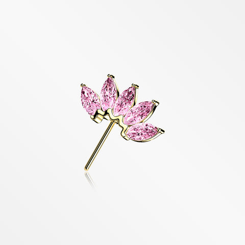 14 Karat Gold OneFit™ Threadless Brilliant Marquise Sparkle Flower Front Facing Part-Pink