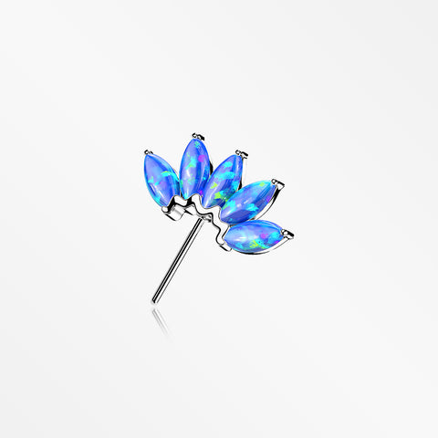 14 Karat White Gold OneFit™ Threadless Brilliant Marquise Fire Opal Flower Front Facing Part-Blue Opal