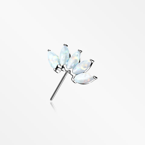 14 Karat White Gold OneFit™ Threadless Brilliant Marquise Fire Opal Flower Front Facing Part-White Opal
