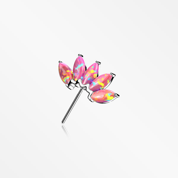 14 Karat White Gold OneFit™ Threadless Brilliant Marquise Fire Opal Flower Front Facing Part-Pink Opal