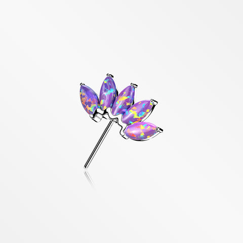 14 Karat White Gold OneFit™ Threadless Brilliant Marquise Fire Opal Flower Front Facing Part-Purple Opal