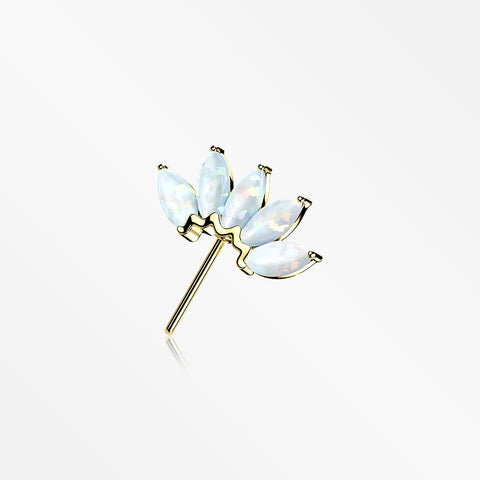 14 Karat Gold OneFit™ Threadless Brilliant Marquise Fire Opal Flower Front Facing Part-White Opal