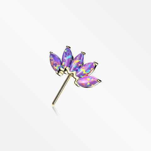 14 Karat Gold OneFit™ Threadless Brilliant Marquise Fire Opal Flower Front Facing Part-Purple Opal