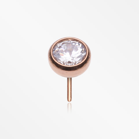 Implant Grade Titanium OneFit™ Threadless Rose Gold Bezel Set Sparkle Gem Top Part-Clear Gem