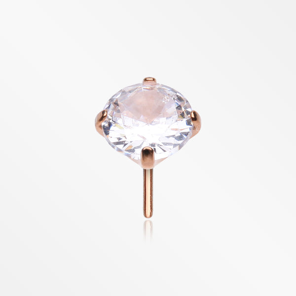 Implant Grade Titanium OneFit™ Threadless Rose Gold Prong Set Sparkle Gem Top Part-Clear Gem