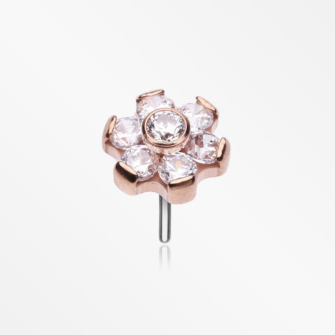 Implant Grade Titanium OneFit™ Threadless Rose Gold Brilliant Sparkle Flower Top Part-Clear Gem