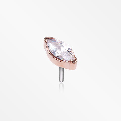 Implant Grade Titanium OneFit™ Threadless Rose Gold Elegant Marquise Sparkle Top Part-Clear Gem