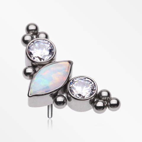 Implant Grade Titanium OneFit™ Threadless Marquise Opal Sparkle Bali Beads Arc Top Part-White Opal/Clear Gem