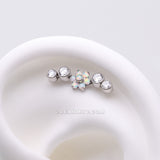 Implant Grade Titanium OneFit™ Threadless Radiant Fire Opal Flower Journey Curve Top Part-White Opal/Clear Gem