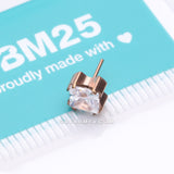 Implant Grade Titanium OneFit™ Threadless Rose Gold Prong Set Square Gem Sparkle Top Part-Clear Gem