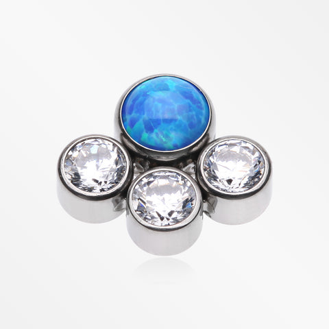 Implant Grade Titanium OneFit™ Threadless Fire Opal Floral Multi-Gem Sparkle Top Part-Clear Gem/Blue Opal