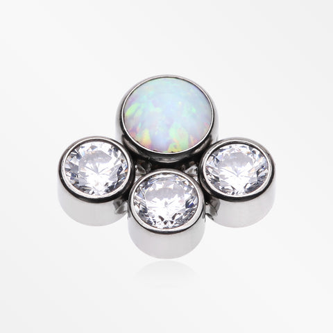 Implant Grade Titanium OneFit™ Threadless Fire Opal Floral Multi-Gem Sparkle Top Part-Clear Gem/White Opal