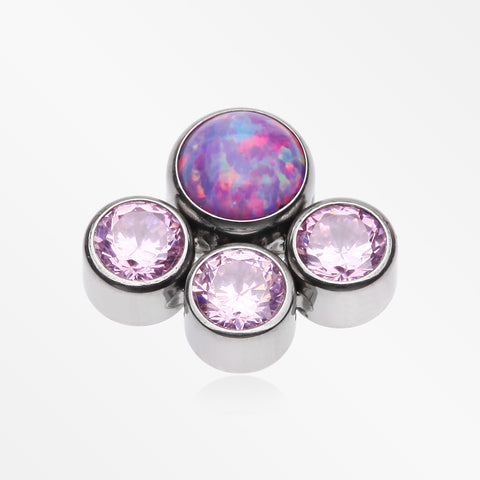Implant Grade Titanium OneFit™ Threadless Fire Opal Floral Multi-Gem Sparkle Top Part-Pink/Purple Opal