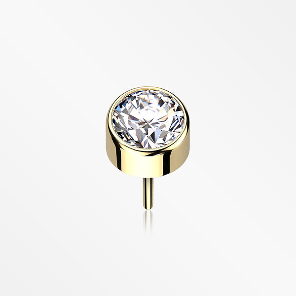 Implant Grade Titanium Golden OneFit™ Threadless Bezel Round Gem Sparkle Top Part-Clear Gem