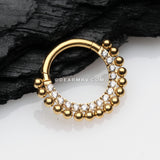 Detail View 1 of Golden Royal Bali Beads Arc Sparkle Seamless Clicker Hoop Ring-Clear Gem