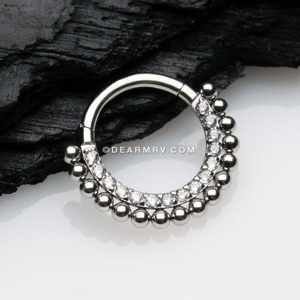 Detail View 1 of Royal Bali Beads Arc Sparkle Seamless Clicker Hoop Ring-Clear Gem