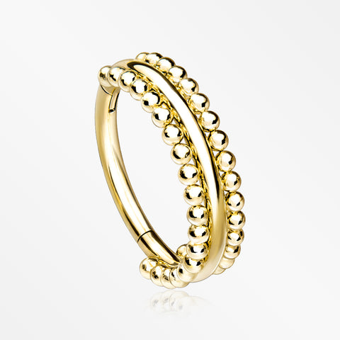 Golden Milgrain Beads Laced Steel Seamless Clicker Hoop Ring