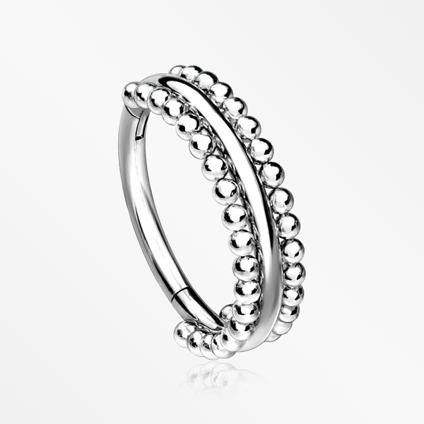 Milgrain Beads Laced Steel Seamless Clicker Hoop Ring