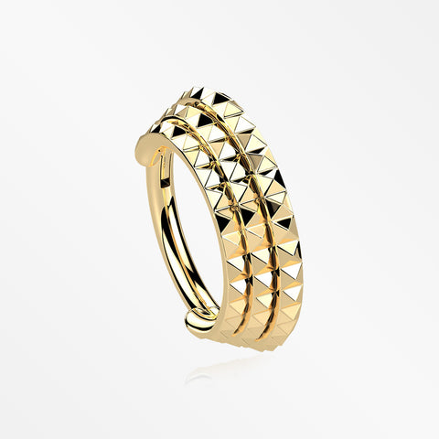Golden Triple Stacked Pyramid Studded Geometric Seamless Clicker Hoop Ring