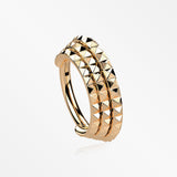 Rose Gold Triple Stacked Pyramid Studded Geometric Seamless Clicker Hoop Ring