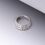 Triple Stacked Pyramid Studded Geometric Seamless Clicker Hoop Ring