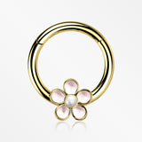 Golden Adorable Pearlescent Flower Clicker Hoop Ring