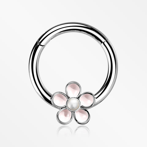 Adorable Pearlescent Flower Clicker Hoop Ring