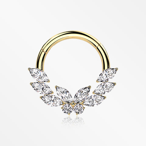 Golden Butterfly Goddess Sparkle Clicker Hoop Ring-Clear Gem