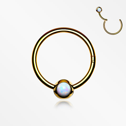 Golden Fire Opal Sparkle CBR Style Seamless Clicker Hoop Ring-White Opal